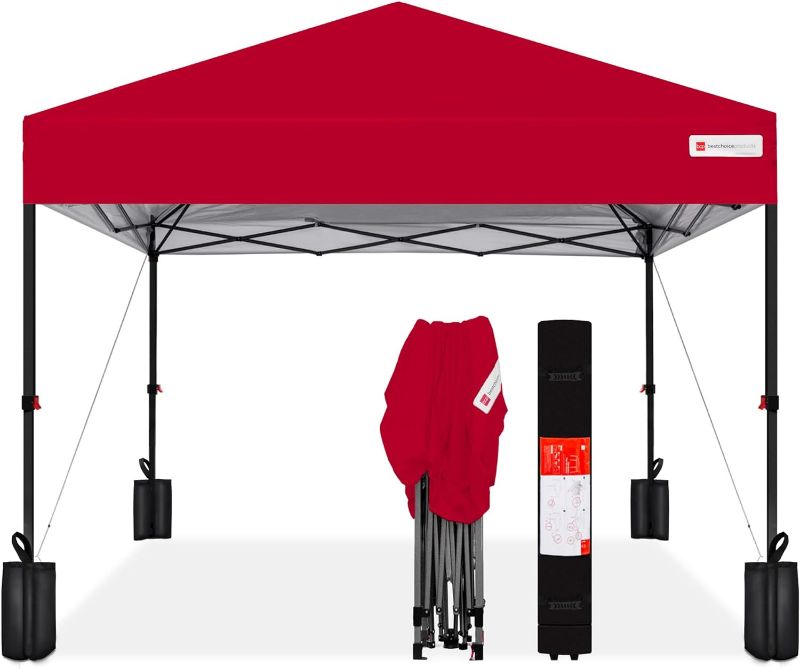 Photo 1 of Best Choice Products 10x10ft 1-Person Setup Pop Up Canopy Tent Instant Portable Shelter w/ 1-Button Push, Case, 4 Weight Bags - Red
