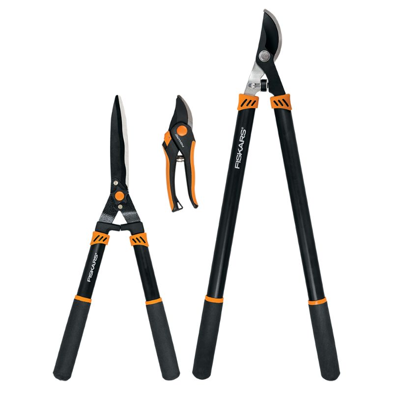 Photo 1 of Fiskars Lopper and Pruner Garden Tool 3-Piece Set with Stainless Steel Blades, Black and Orange
