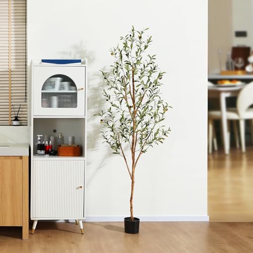 Photo 1 of 4 Ft Artificial Olive Plants with Realistic Leaves and Natural Trunk Silk Fake Potted Tree with Wood Branches and Fruits Faux Olive Tree for Office
