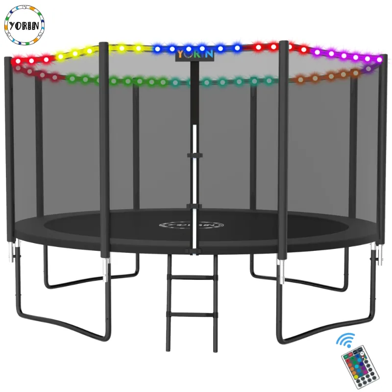 Photo 2 of YORIN Trampoline for 5-6 Kids, 14 FT 8 FT 10FT 12FT Trampoline for Adults with Enclosure Net, Ladder, Light, 1400LBS Weight Capacity Outdoor Round Recreational Trampoline, Heavy Duty Trampoline
