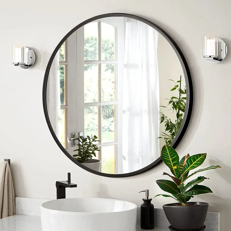 Photo 1 of 32 inch Round Bathroom Mirror, Black Round Mirror with Metal Frame, Modern Home Decor
