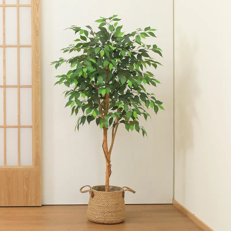 Photo 1 of 5FT Artificial Ficus Tree with Wood Trunk for Living Room, Plant in Black Plastic Pot. DR.Planzen
