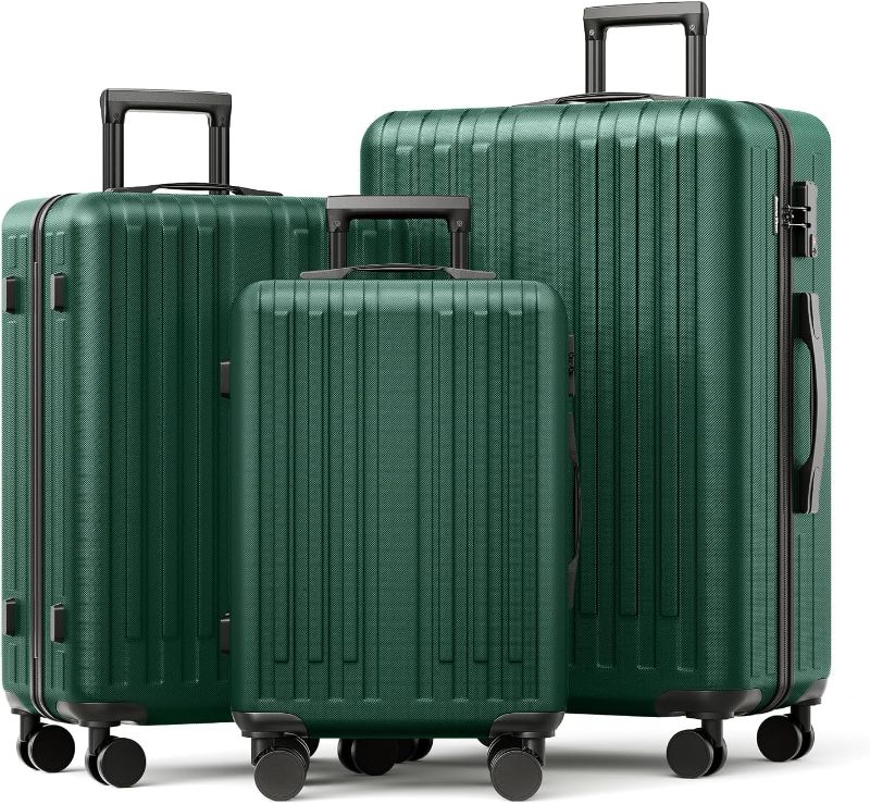 Photo 1 of 3 Piece Luggage Set, Hardside Lightweight Suitcase Sets with Spinner Wheels (20inch/24inch/28inch,Green)