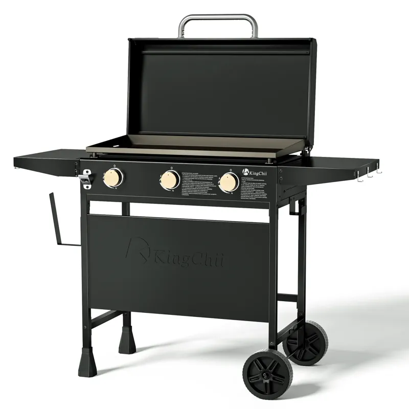 Photo 1 of KingChii 3-Burner 28" Propane Griddle with Hard Cover for Camping, Tailgating, BBQ, Parties, Backyard & Patio
