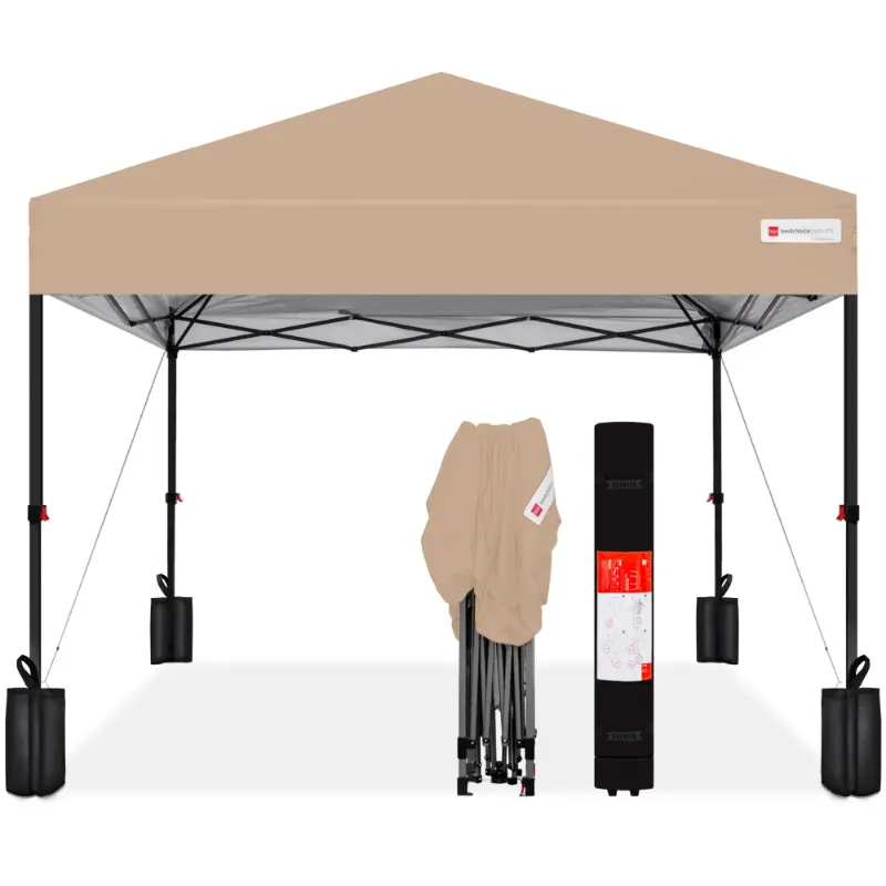 Photo 1 of ***frame only***Best Choice Products 10x10ft Easy Setup Pop Up Canopy w/ 1-Button Setup, Wheeled Case, 4 Weight Bags - Tan
