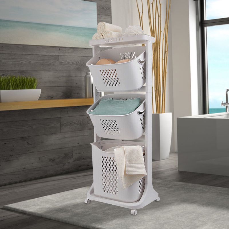 Photo 1 of 17"×13"×43" 3-Tier Laundry Hamper Basket Sorter with Wheels Small Clothes Storage Organizer Shelf Rolling Cart for One Person
