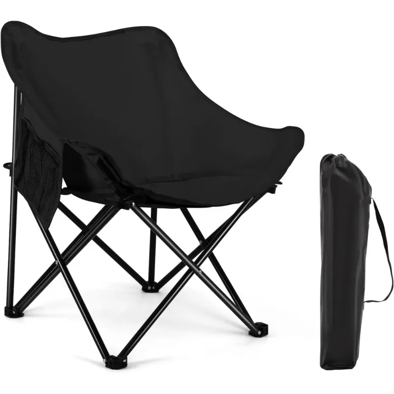 Photo 1 of CoPedvic Camping Chair Outdoor Oversized Folding Chairs with Carry Bag Supports 350lbs, Black
