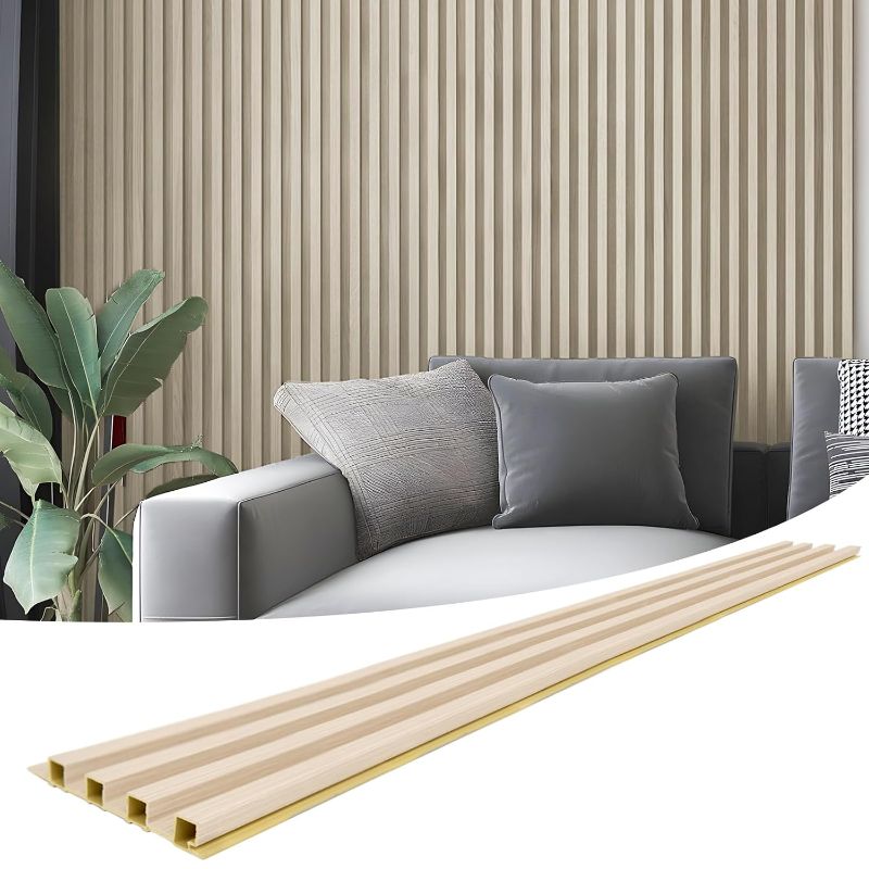 Photo 1 of Art3d 8-Pack 96 x 6in. WPC Acoustic Slat Wall Panel for Modern Interior Decor, TV Background, Living Room, White Ash