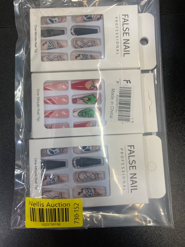 Photo 1 of  *** MIXED BUNDLE *** Halloween French Tip Press on Nails Black Medium Coffin Fake Nails Bow Tie Skull Face False Nail Full Cover Artificial Acrylic Glue on Nails Tips Finger Manicure for Women and Girls 24Pcs - 2pk bundle | Christmas Press on Nails Long 