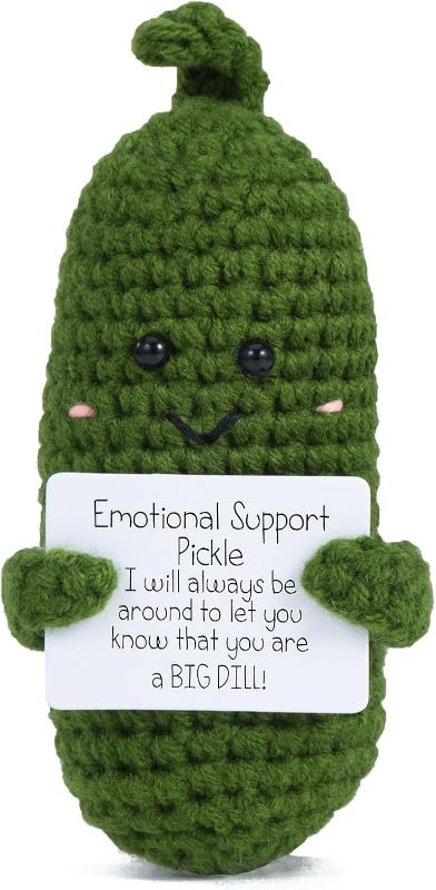 Photo 1 of Handmade Emotional Support Pickled Cucumber Gift, with Positive Card Creative Cute Wool Crochet Pickled Cucumber Doll for New Year Gift Birthday Gifts Party Decoration Encouragement - 2PK BUNDLE