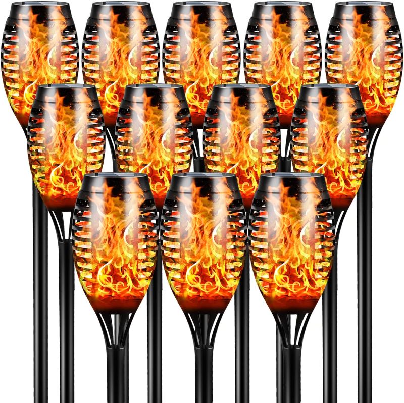 Photo 1 of ***MISSING TWO LIGHTS*** Otdair Solar Torch Lights with Flickering Flame, 12 Packs 12LED Tiki Torch Solar Lights Outdoor, IP65 Waterproof Mini Solar Torch Light Auto On/Off for Garden, Patio, Yard, Pathway
