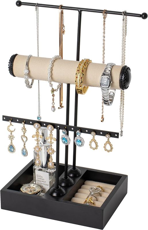 Photo 1 of Jewelry Organizer 3tiers Necklace Holder Stand For Bracelet Earrings & Ring Jewelry Holder Tower Jewelry Tree - black
