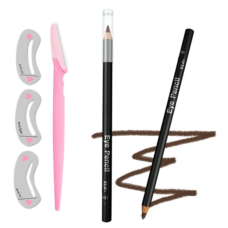 Photo 2 of Eyebrow Pencil, Waterproof, Long-lasting, Professional Eyebrow Shaping and Filling Pencil for Women Eye-Makeup; ?5-in-1?Eyebrow Pencil *1; Eyebrow Razor *1; Eyebrow Stencil *3, Black #-0116023 - 4pk bundle
