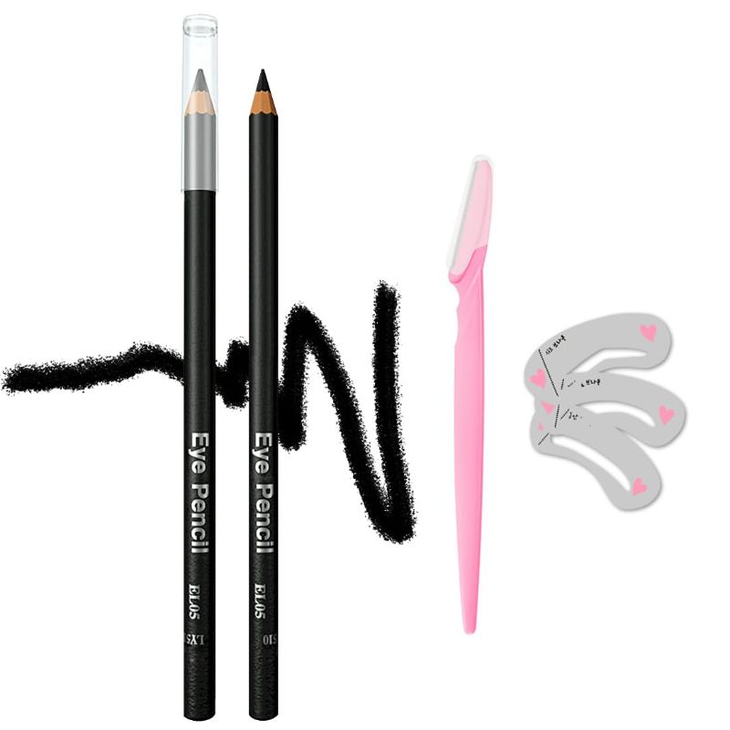 Photo 1 of Eyebrow Pencil, Waterproof, Long-lasting, Professional Eyebrow Shaping and Filling Pencil for Women Eye-Makeup; ?5-in-1?Eyebrow Pencil *1; Eyebrow Razor *1; Eyebrow Stencil *3, Black #-0116023 - 4pk bundle
