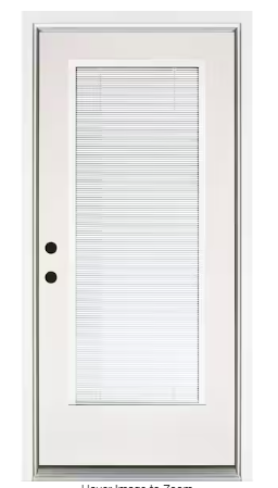 Photo 1 of 33 1/2 in. x 82 in. Smooth White Right-Hand Inswing Full-Lite Blinds Glass Finished Fiberglass Prehung Front Door
