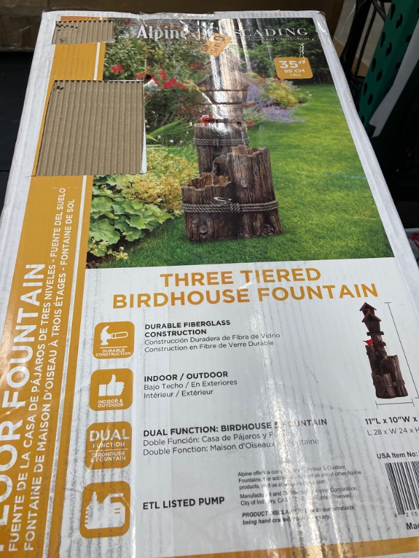 Photo 2 of Alpine Corporation 35" Tall Outdoor 3-Tier Birdhouse Water Fountain Yard Art Decor 3- Tiered Log & Branch