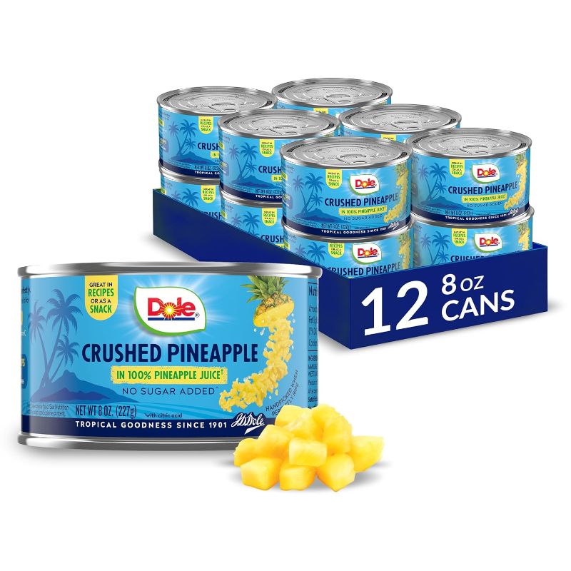 Photo 1 of 
Dole Canned Fruit, Crushed Pineapple in 100% Pineapple Juice, Gluten Free, Pantry Staples, 8 Oz, 12 count, Packaging May Vary