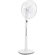 Photo 1 of ***** IT HAS A EUROPEAN OUTLET PLUG**** Amazon Basics 16-Inch Pedestal Floor Fan: Quiet and Energy-Efficient DC Motor with 12 Speeds, Oscillating Blades, Remote Control, Timer, Tilted Head - Sleek White Design 