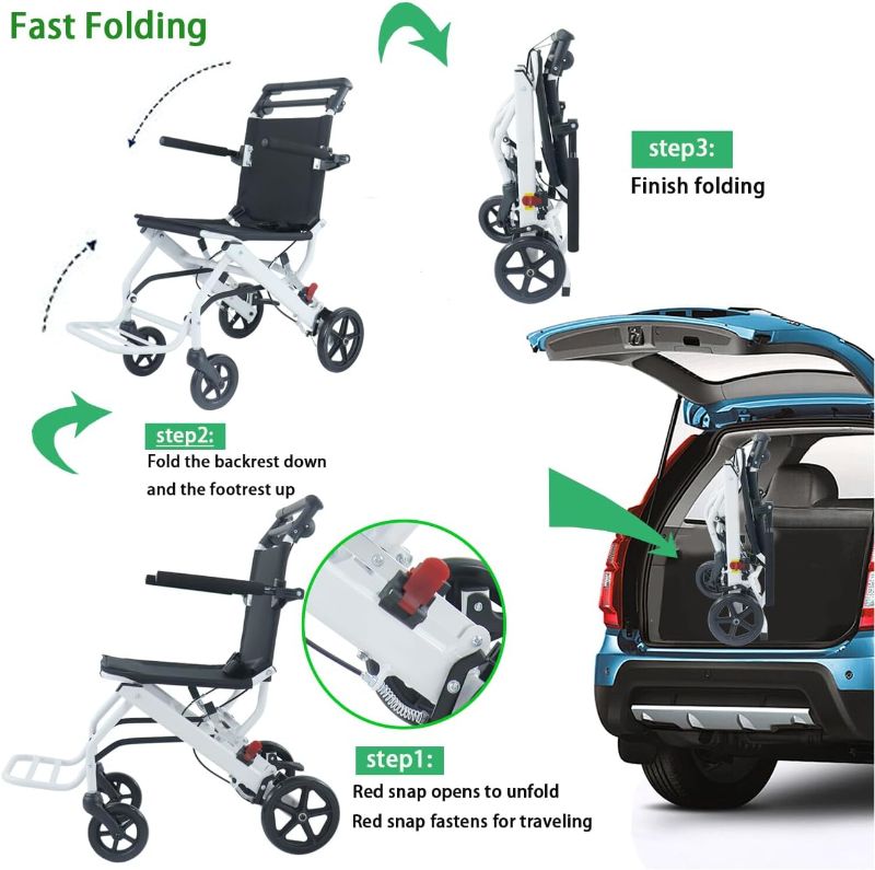 Photo 1 of (only 15lb) Super Lightweight Transport Wheelchair. Easy to Travel, Locking Hand Brakes, User-Friendly, Folding, Portable. for Adults or Child (up to 220lbs)) …