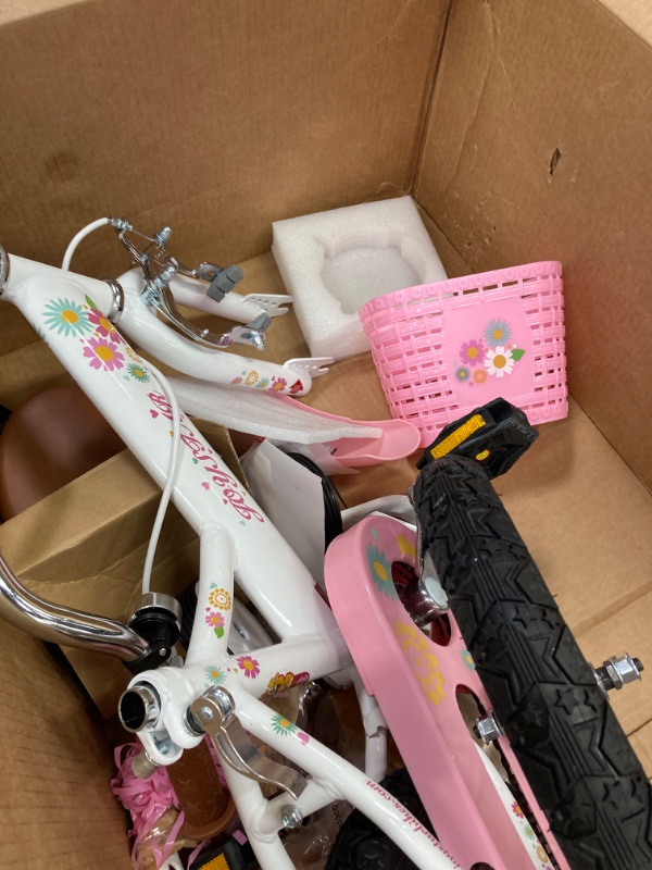 Photo 3 of ***LOOSE PARTS, UNKNOWN IF MISSING ANY PARTS*** JOYSTAR Little Daisy Kids Bike for Girls Boys Ages 2-7 Years, 12 14 16 Inch Girls Bikes with Doll Bike Seat & Streamers, Boys Bikes with Flag & Number Plate, Multiple Colors