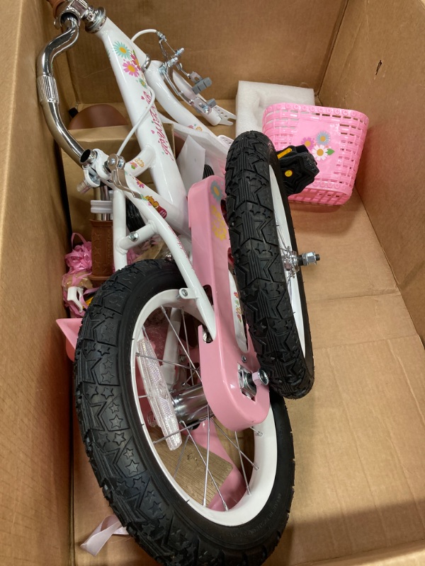 Photo 2 of ***LOOSE PARTS, UNKNOWN IF MISSING ANY PARTS*** JOYSTAR Little Daisy Kids Bike for Girls Boys Ages 2-7 Years, 12 14 16 Inch Girls Bikes with Doll Bike Seat & Streamers, Boys Bikes with Flag & Number Plate, Multiple Colors