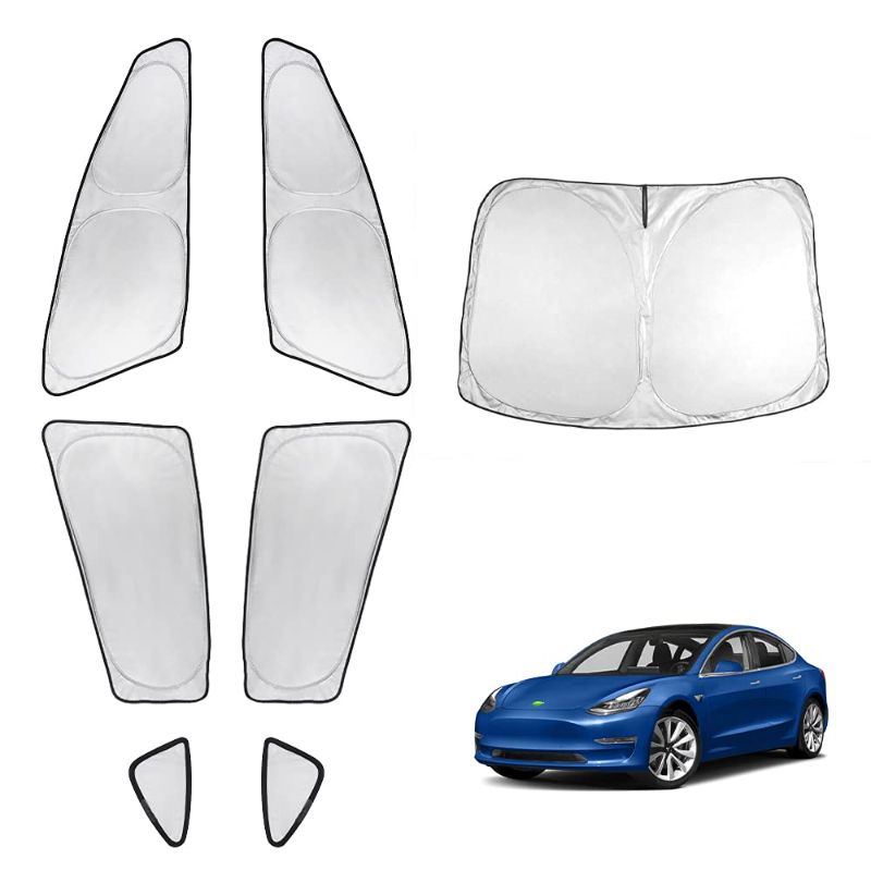 Photo 1 of T TGBROS Privacy Sunshade Custom Fit for 2018-2023 Tesla Model 3 Accessories Windshield Side Rear Window Full Set Car Sun Shades Foldable Blocks UV Rays Keeps Your Vehicle Cool 7PCS 7PCS Privacy Sunshade 2018-present Tesla Model 3