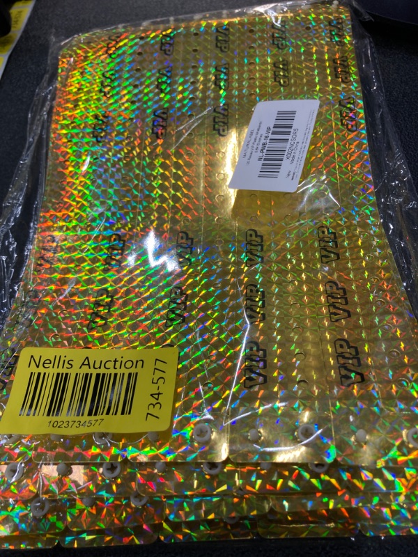 Photo 2 of 100 Pieces VIP Plastic Wristbands Holographic Gold Party Wristbands for Events Vinyl Wristbands for Club Party Bracelets for Concerts Arm Bands for Fair Waterproof Durable Wrist Bands