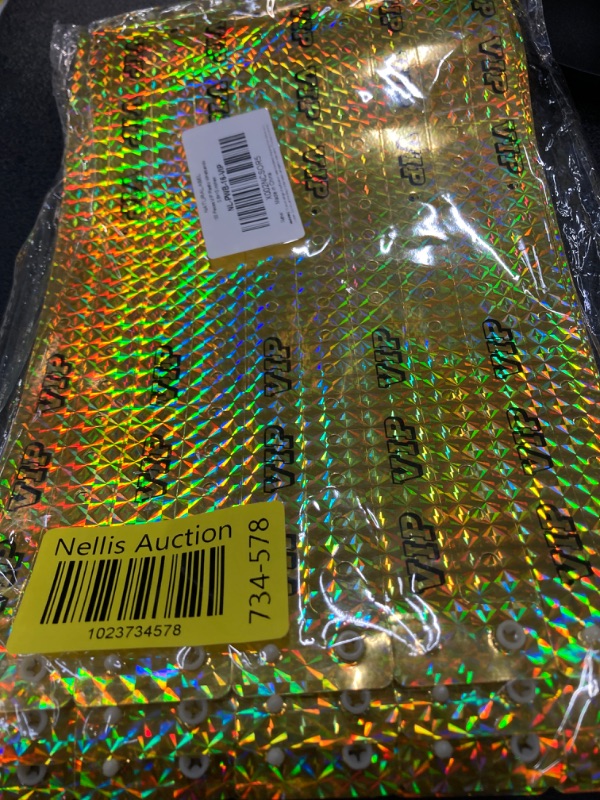 Photo 2 of 100 Pieces VIP Plastic Wristbands Holographic Gold Party Wristbands for Events Vinyl Wristbands for Club Party Bracelets for Concerts Arm Bands for Fair Waterproof Durable Wrist Bands