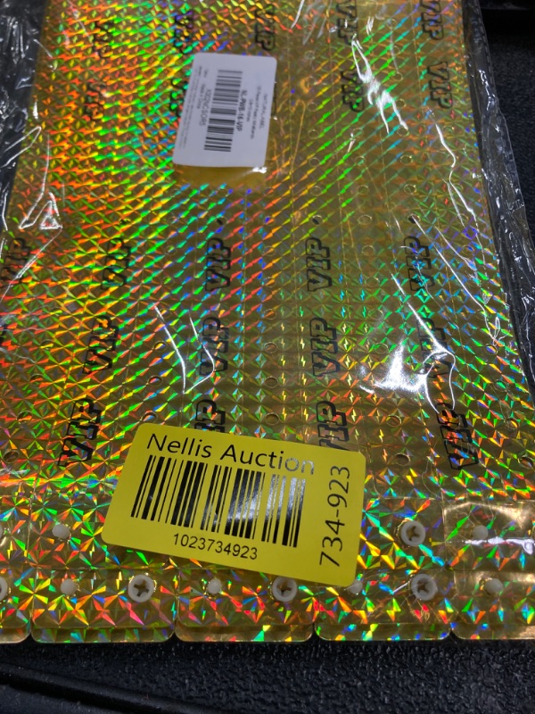 Photo 2 of 100 Pieces VIP Plastic Wristbands Holographic Gold Party Wristbands for Events Vinyl Wristbands for Club Party Bracelets for Concerts Arm Bands for Fair Waterproof Durable Wrist Bands