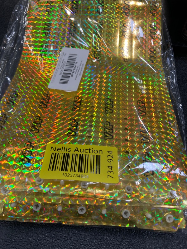 Photo 2 of 100 Pieces VIP Plastic Wristbands Holographic Gold Party Wristbands for Events Vinyl Wristbands for Club Party Bracelets for Concerts Arm Bands for Fair Waterproof Durable Wrist Bands