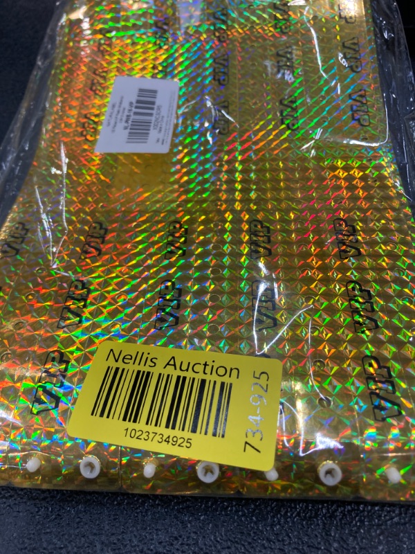 Photo 2 of 100 Pieces VIP Plastic Wristbands Holographic Gold Party Wristbands for Events Vinyl Wristbands for Club Party Bracelets for Concerts Arm Bands for Fair Waterproof Durable Wrist Bands