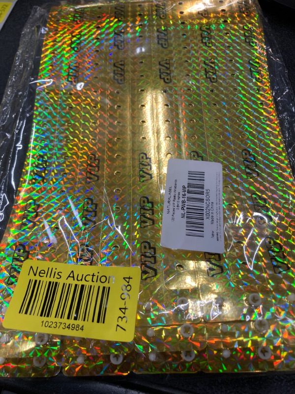 Photo 2 of 100 Pieces VIP Plastic Wristbands Holographic Gold Party Wristbands for Events Vinyl Wristbands for Club Party Bracelets for Concerts Arm Bands for Fair Waterproof Durable Wrist Bands