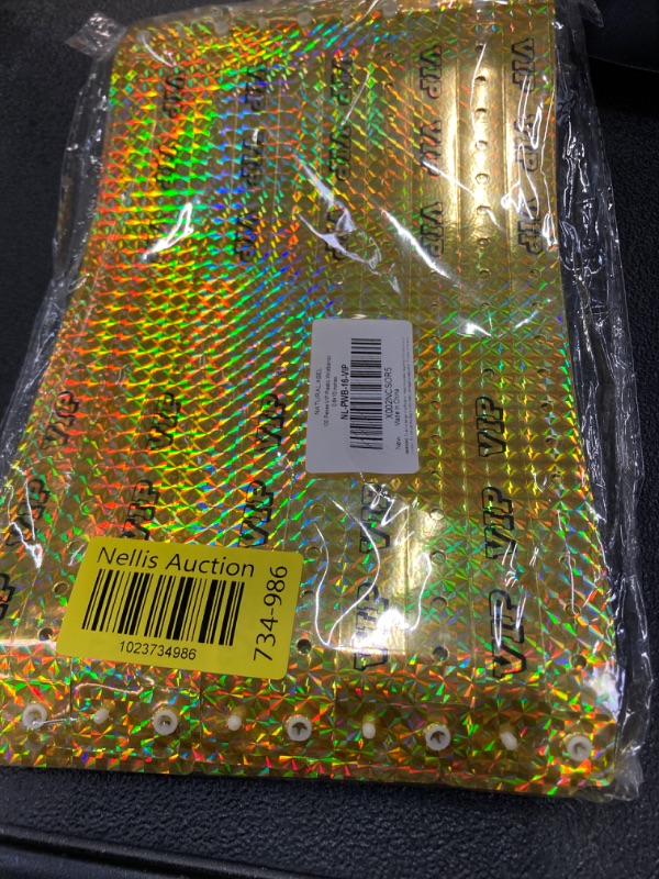 Photo 2 of 100 Pieces VIP Plastic Wristbands Holographic Gold Party Wristbands for Events Vinyl Wristbands for Club Party Bracelets for Concerts Arm Bands for Fair Waterproof Durable Wrist Bands