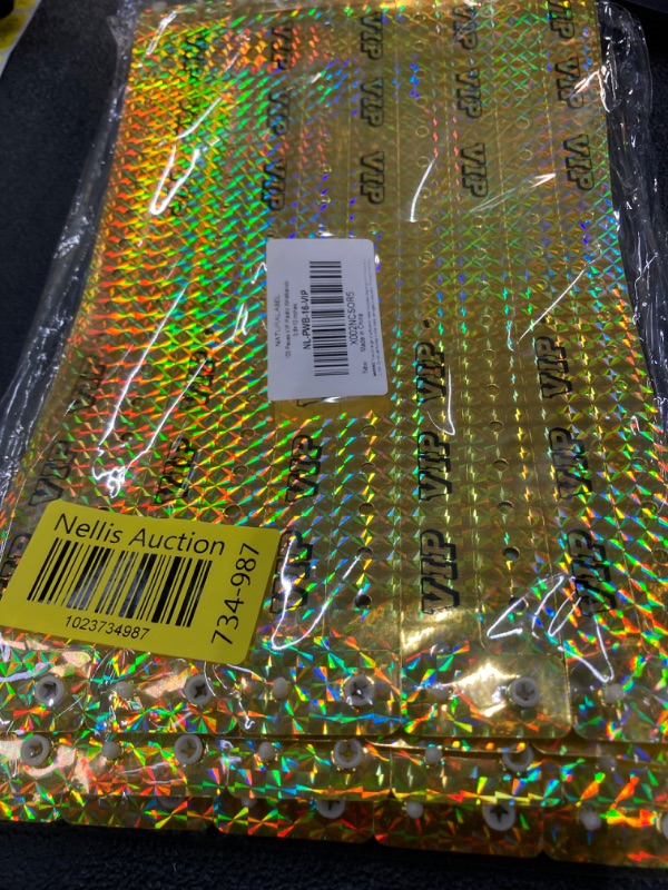 Photo 2 of 100 Pieces VIP Plastic Wristbands Holographic Gold Party Wristbands for Events Vinyl Wristbands for Club Party Bracelets for Concerts Arm Bands for Fair Waterproof Durable Wrist Bands