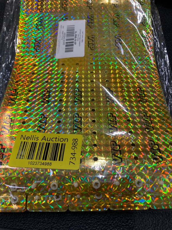 Photo 2 of 100 Pieces VIP Plastic Wristbands Holographic Gold Party Wristbands for Events Vinyl Wristbands for Club Party Bracelets for Concerts Arm Bands for Fair Waterproof Durable Wrist Bands