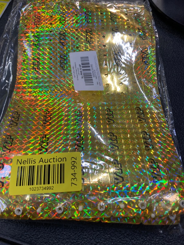 Photo 2 of 100 Pieces VIP Plastic Wristbands Holographic Gold Party Wristbands for Events Vinyl Wristbands for Club Party Bracelets for Concerts Arm Bands for Fair Waterproof Durable Wrist Bands