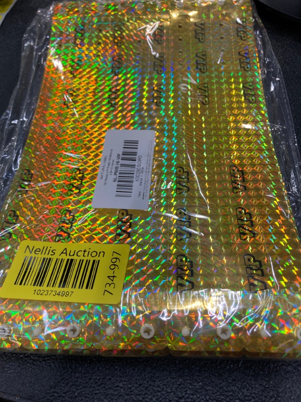 Photo 2 of 100 Pieces VIP Plastic Wristbands Holographic Gold Party Wristbands for Events Vinyl Wristbands for Club Party Bracelets for Concerts Arm Bands for Fair Waterproof Durable Wrist Bands