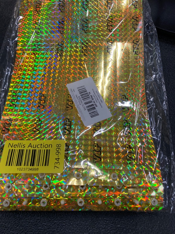 Photo 2 of 100 Pieces VIP Plastic Wristbands Holographic Gold Party Wristbands for Events Vinyl Wristbands for Club Party Bracelets for Concerts Arm Bands for Fair Waterproof Durable Wrist Bands