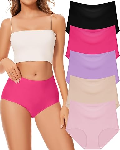 Photo 1 of High Waisted Seamless Underwear for Women Full Coverage Womens Underwear Briefs Sexy No Show Panties Hipster - 6pc Small