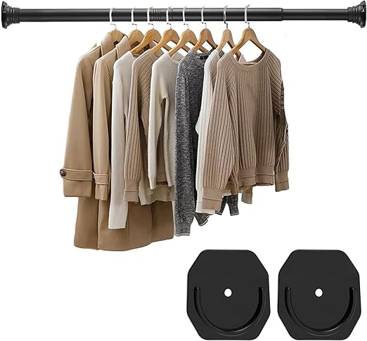 Photo 1 of Closet Rod - 30-64 Inches, No Drilling Closet Rod Extender Hanging - Matte Black Adjustable Clothes Hanging Bar, for Closet, Bathroom, Windows with No Drilling Holder
