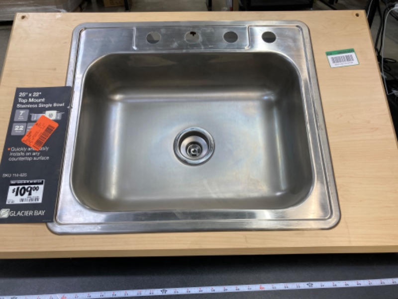 Photo 2 of 25 in. Drop in Single Bowl 22 Gauge Stainless Steel Kitchen Sink
