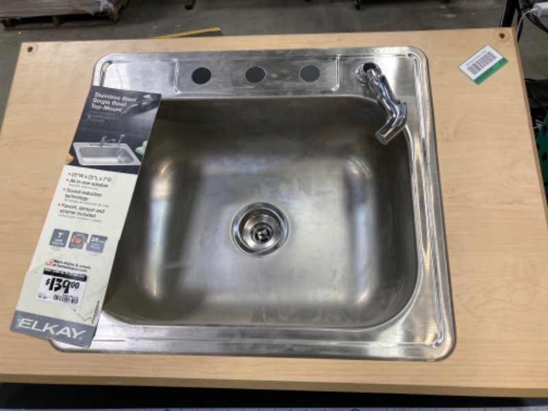 Photo 2 of 25 in. Drop in Single Bowl 22 Gauge Stainless Steel Kitchen Sink
