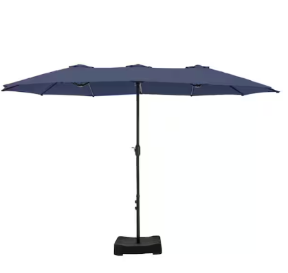 Photo 1 of 15 ft. Market Patio Umbrella 2-Side in Beige With Base and Sandbags
