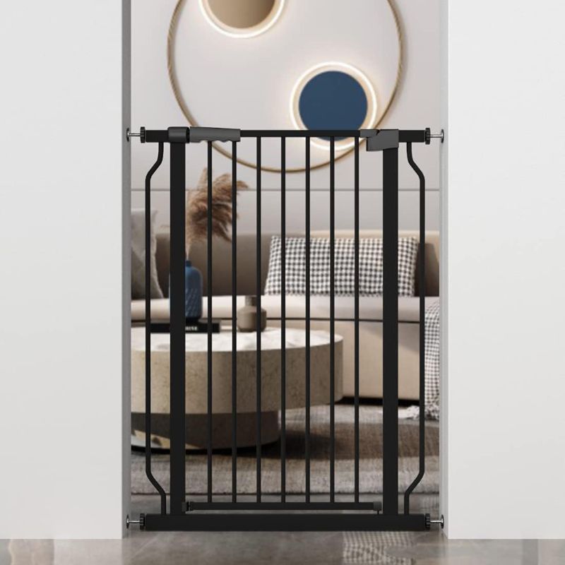 Photo 1 of WAOWAO Extra Tall 40.55" Baby Gate 29.53"-32.68" Wide Pressure Mounted Walk Through Swing Auto Close Safety White Metal Toddler Child Dog Pet for Indoor Stairs,Doorways,Kitchen White 29.53"-32.68"