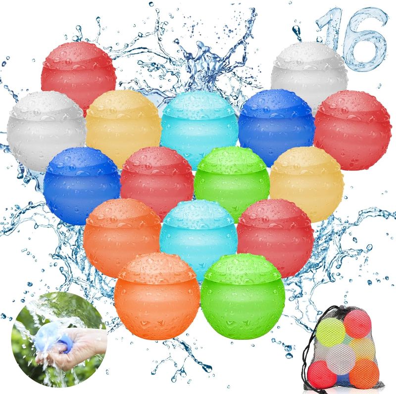 Photo 1 of 16Pcs Reusable Water Balloons, New Upgrade Silicone Refillable Water Balloons, One-Handed Quick Fill and Self Seal Water Balloons For Kids, Water Balloons Splash for Pool Beach Backyard Water Toys
