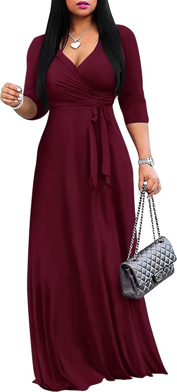 Photo 1 of ***DRESS IS USED AND NEEDS TO BE CLEANED BEFORE USE****FANDEE Women's 2024 Maxi Dress - Solid color Bohemian Summer Long Maxi Dress V-neck 3/4 Sleeve - 1X