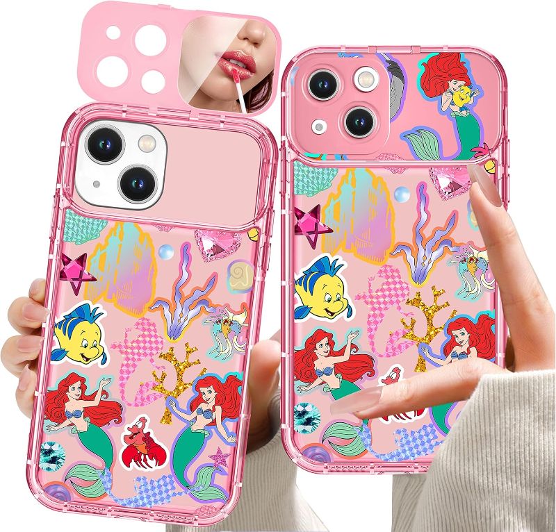 Photo 1 of JoySolar for iPhone 14 Plus Case Cute Cartoon Case with Makeup Mirror i14 Plus Phone Case for Women Teen Girls Funny Cool Unique Protective Cover for iPhone 14 Plus, Red Hair Girl
