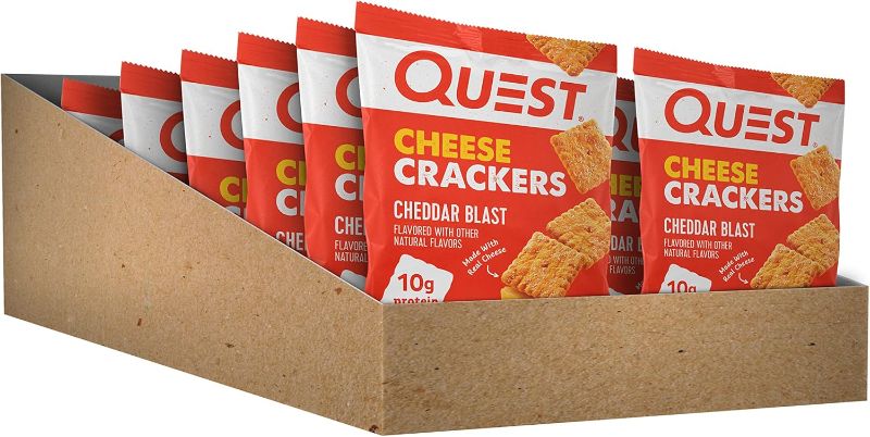 Photo 1 of 10888849012050
Quest Nutrition Cheese Crackers, Cheddar Blast, 10g Protein, 5g Net Carbs, 1g Sugar, Made with Real Cheese, 12 Packs (1.06 oz bags)
