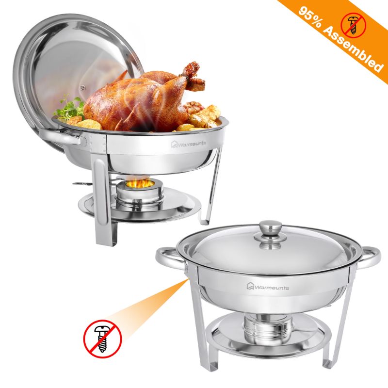 Photo 1 of *** see note ****WARMOUNTS 2-Pack Chafing Dish Buffet Set, 5QT Round Buffet Servers and Warmers Set, Stainless Steel Catering Food Warmer with Lid & Holder for Party