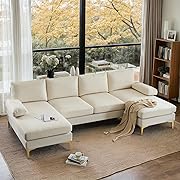 Photo 1 of *** see note ***Modern U Shaped Sectional Couch with 51"D Double Chaise for Living Room, Beige Deep Seat Sectional Sofa Sets with 5.9" Thickness Seating Padding for Home Furniture,Linen Fabric,Metal Legs